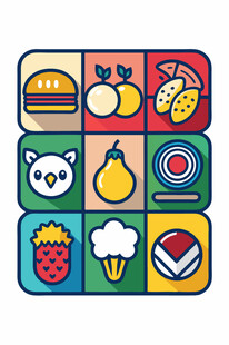 多彩美食与卡通图标集合