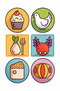 多彩食物与动物图标集合