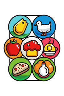 多彩卡通食物与动物图标