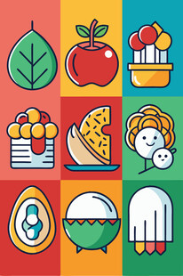 多彩卡通美食图标集合