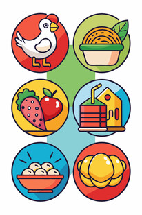 多彩美食与家禽图标集合