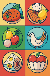 多彩食物与动物图标集合