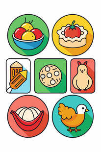 多彩美食与家禽图标集合