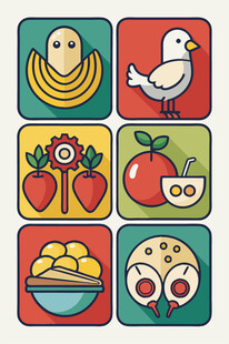 多彩食物与动物图标集合