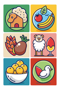 多彩卡通食物与动物图案