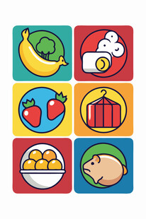 多彩食物与动物图标集合