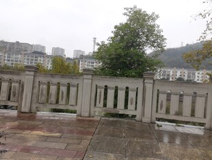 户外石质围栏与绿植景观