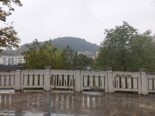 雨中桥景静谧山水风光
