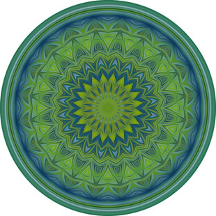 圆形绿蓝花纹曼陀罗图案