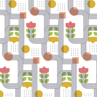 花卉几何图案无缝背景图