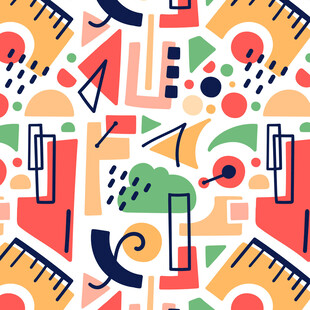 几何图案装饰的多彩文具世界