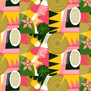 热带风几何植物图案设计