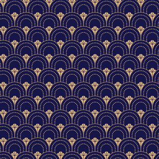 深蓝底金色海浪纹中式图案