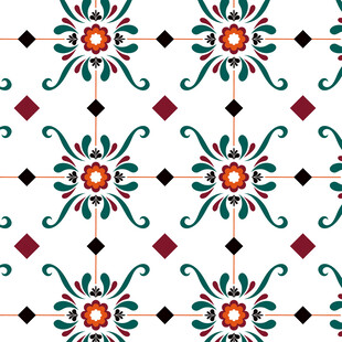复古花卉几何图案装饰纹样
