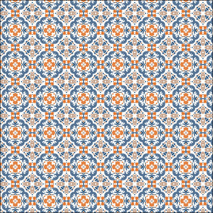 蓝橙几何花纹瓷砖图案