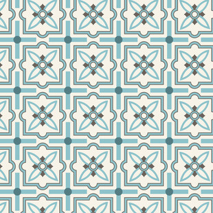 蓝白几何图案瓷砖纹理