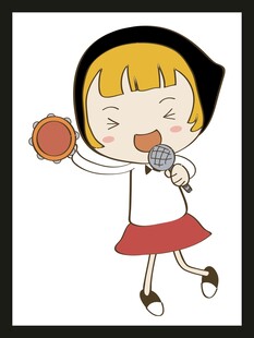 卡通女孩手持苹果与话筒