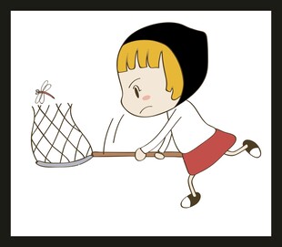 小女孩持网捕虫瞬间