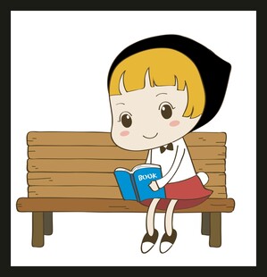 长椅上阅读的可爱小女孩