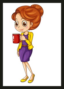 手持红杯的可爱卡通女孩
