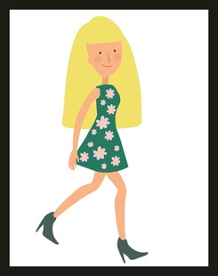 金发女孩穿花裙走路