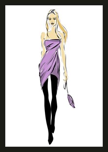 紫色单肩裙时尚女性插画