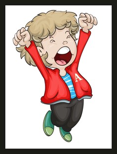 欢呼跳跃的卡通小孩