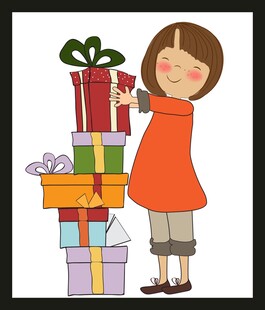 女孩与多彩礼物堆叠