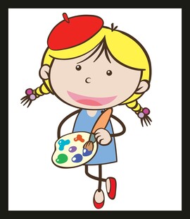 可爱女孩手持画笔与调色板