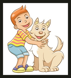 男孩与宠物狗温馨互动