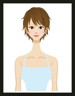 短发女子穿蓝色吊带