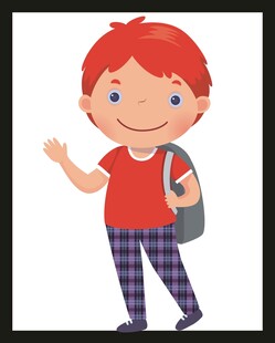 背着书包的红衣小男孩