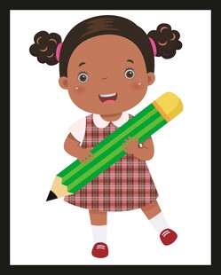 小女孩手持大铅笔