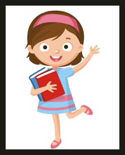 快乐女孩手持书本奔跑
