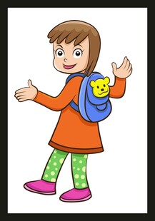 背着书包的快乐小女孩