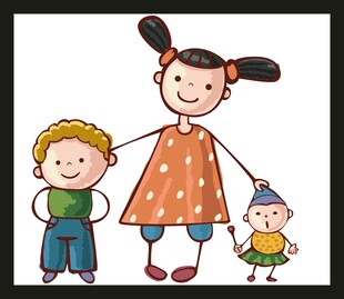 家庭亲子欢乐温馨插画