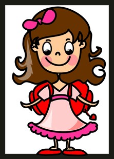 可爱卡通女孩穿裙戴蝴蝶结