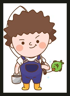 小男孩开心钓鱼归来