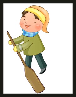 手持扫帚的可爱卡通小孩