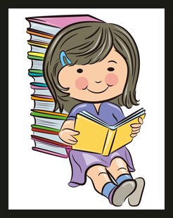 小女孩坐于书堆中阅读