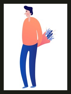 男子手持花束准备送花