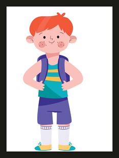 背着书包的红发小男孩