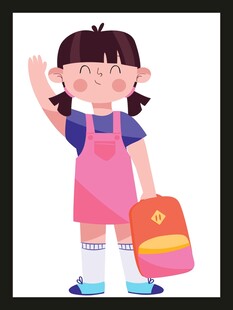 挥手上学的可爱小女孩