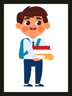 背着书包捧书的小男孩