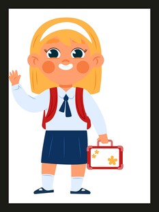 背着书包的可爱上学女孩