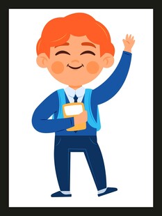 快乐男孩手持书本打招呼