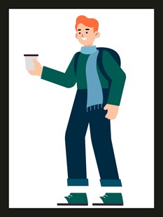 手持咖啡的时尚红发男子