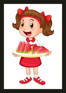 端西瓜的可爱小女孩