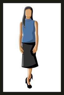 蓝色上衣配黑裙女性形象