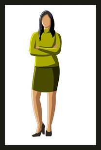 身着绿衣的优雅站立女性